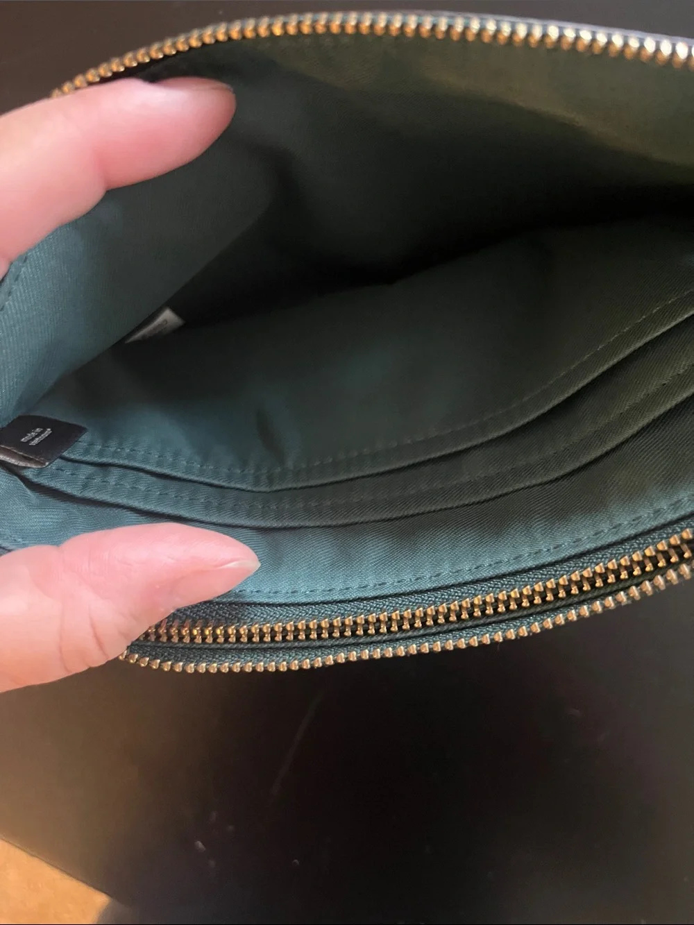 Coach Pebbled Leather Wristlet in forrest green with Gold Hardware